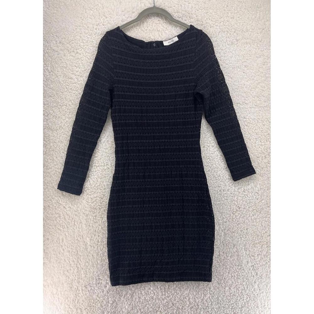 Reiss Denise Crochet Bodycon Dress Women's Size 6 Black Long Sleeve Quiet Luxury